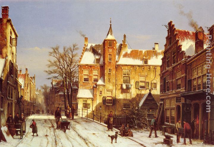 A Dutch Village In Winter painting - Willem Koekkoek A Dutch Village In Winter art painting